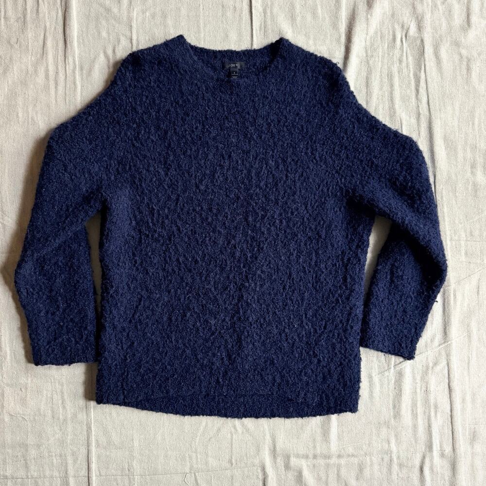 J. Crew Sweater Women's S Fuzzy Wool Alpaca Blend Bouclé Oversized B5227 Navy